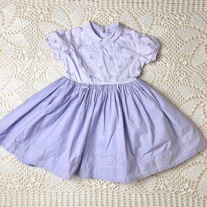 Vintage 1950s Girls 4t Purple Embroidered Twirly Short Sleeve Party Dress